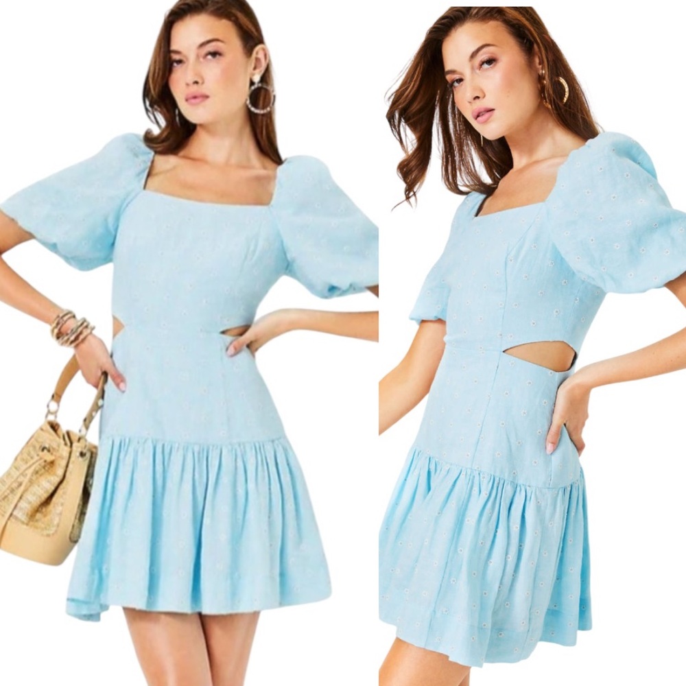 NWT Lilly Pulitzer Kylanne Puff Sleeve You Drive Me Daisy Cutout Mini Dress - 6